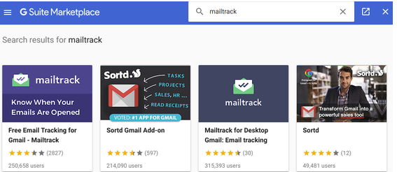 Mailtrack in de G Suite Marketplace