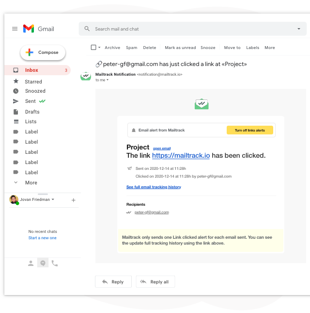 E-mailmelding bij linkklik