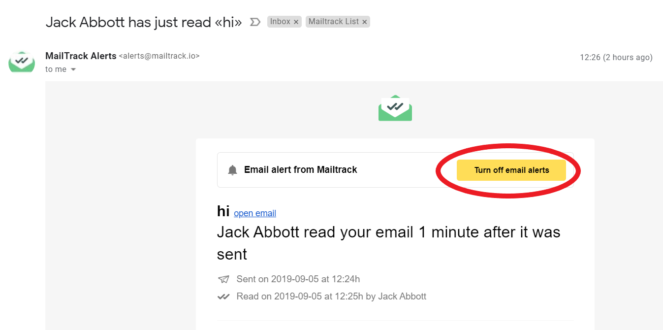 Knop om e-mailmeldingen uit te schakelen